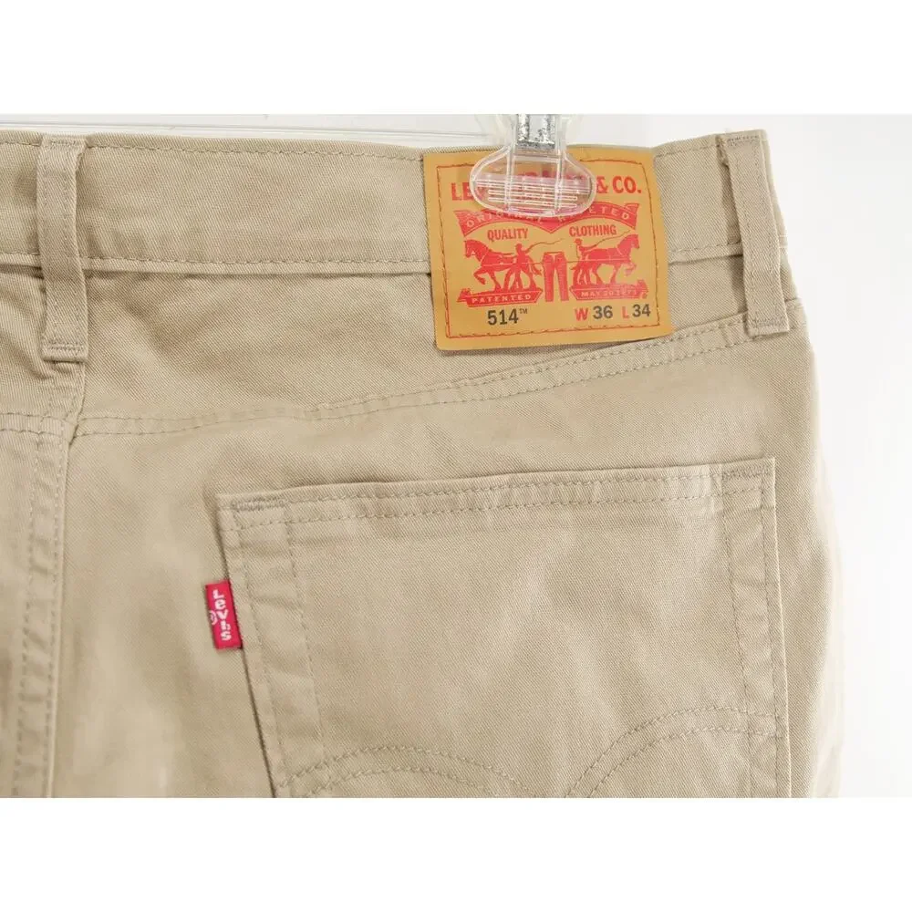 Levi's 514 NWT Straight Leg Pants Men's 36x34 Tan Khaki Stretch Twill Casual